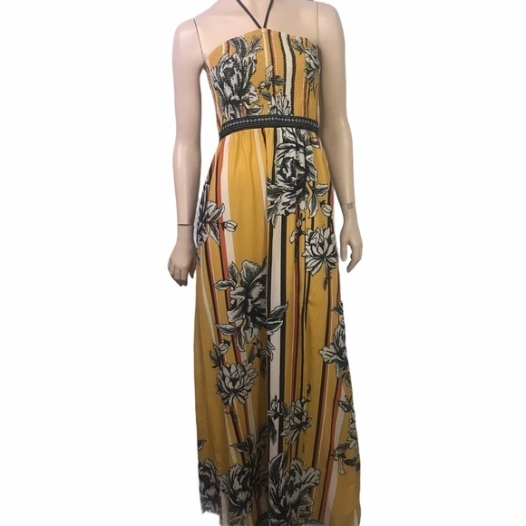 Jealous Tomato Yellow Floral Multicoloured Graphic Smocked Halter Maxi D… - Picture 2 of 16